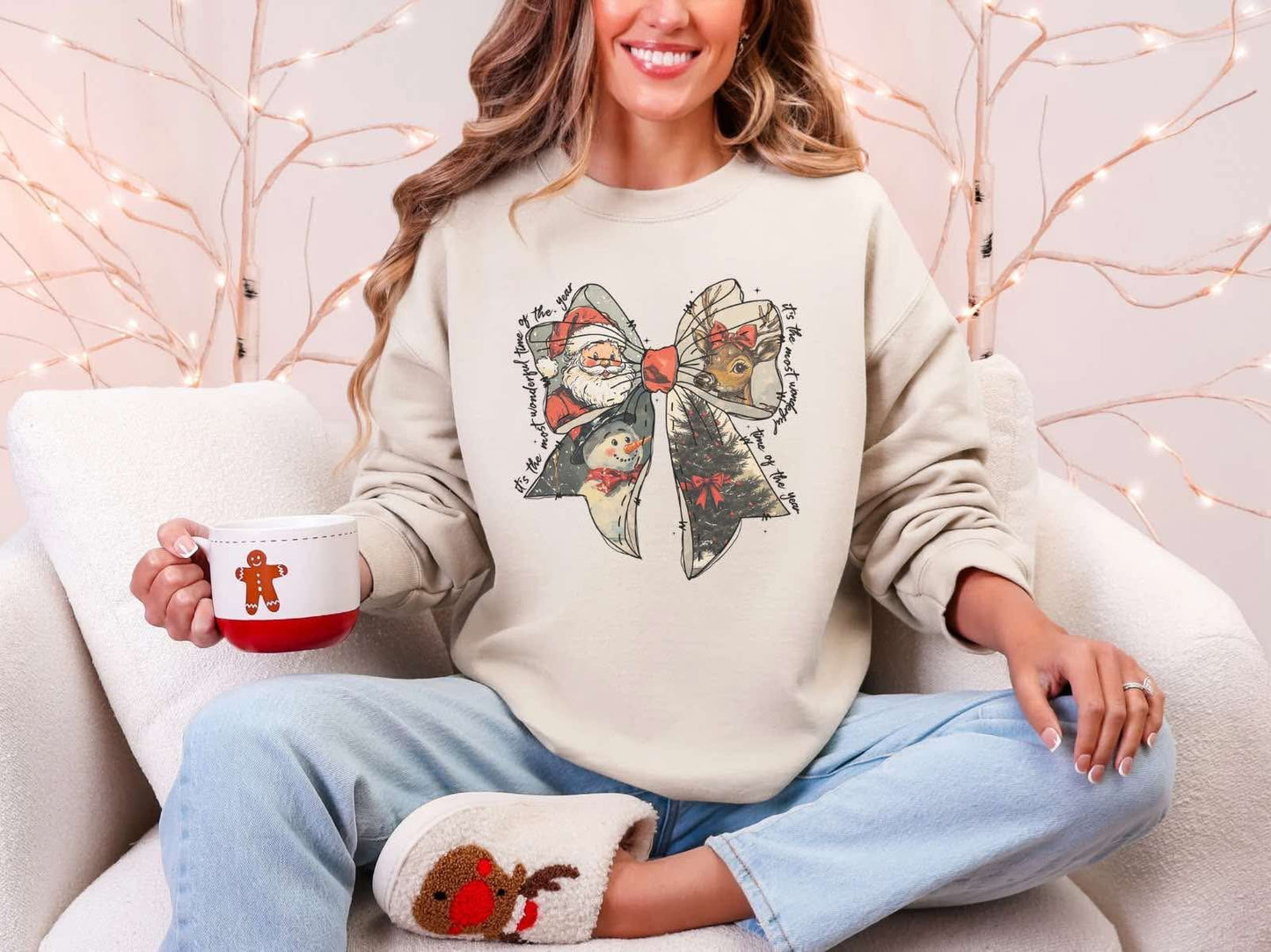 Vintage Holiday Bow Graphic Sweatshirt