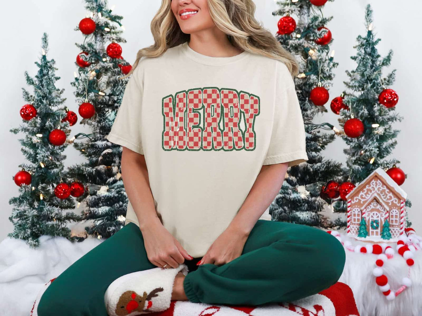 Merry Checkered Graphic Tee