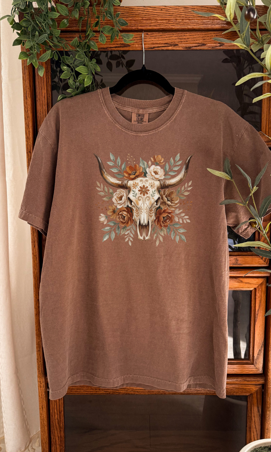 Floral Longhorn Skull Graphic Tee