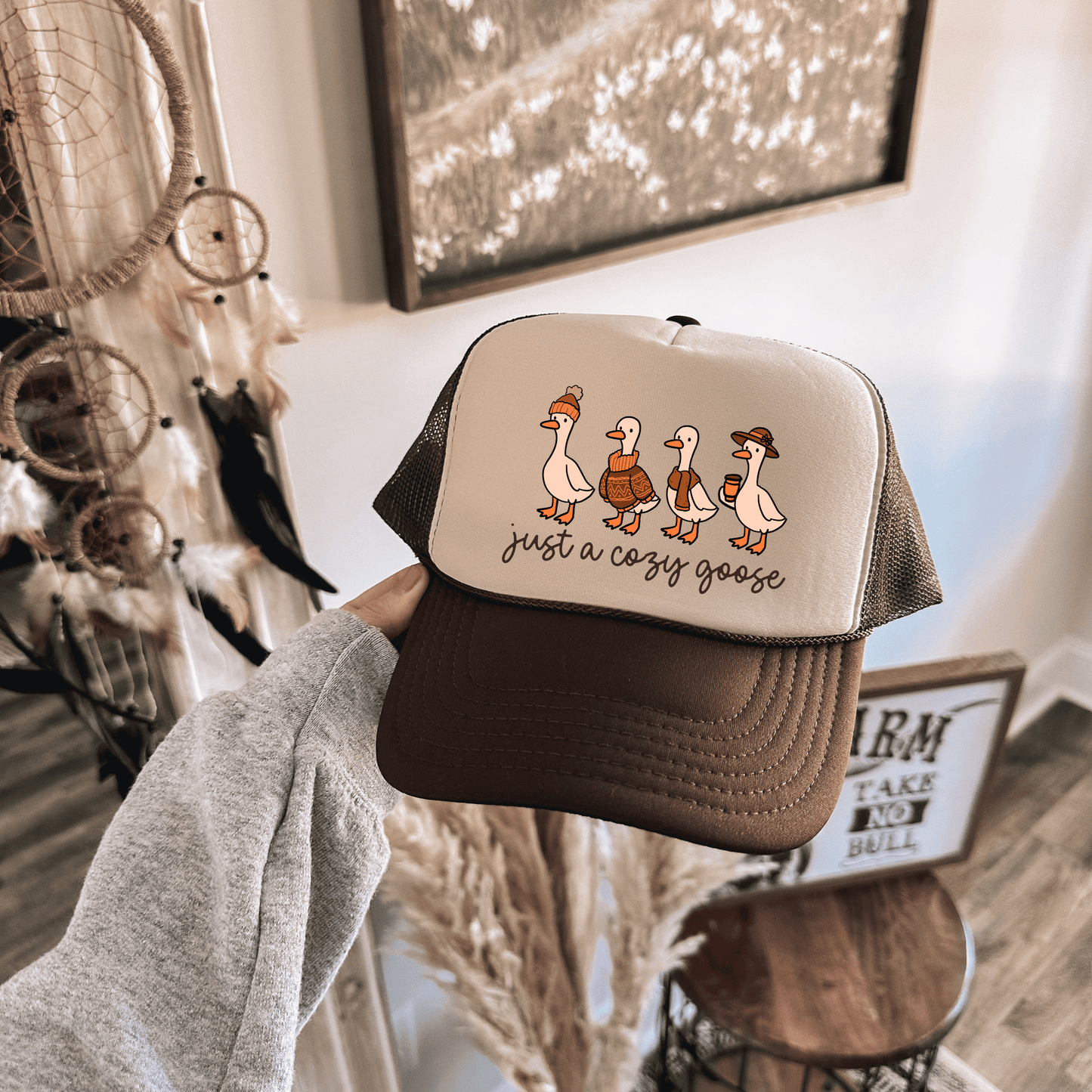 Just A Cozy Goose Trucker Hat