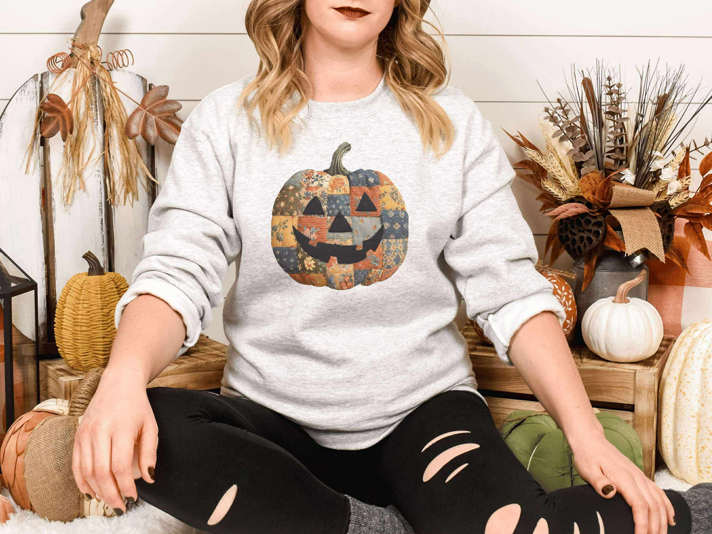 Patchwork Pumpkin Graphic Sweatshirt