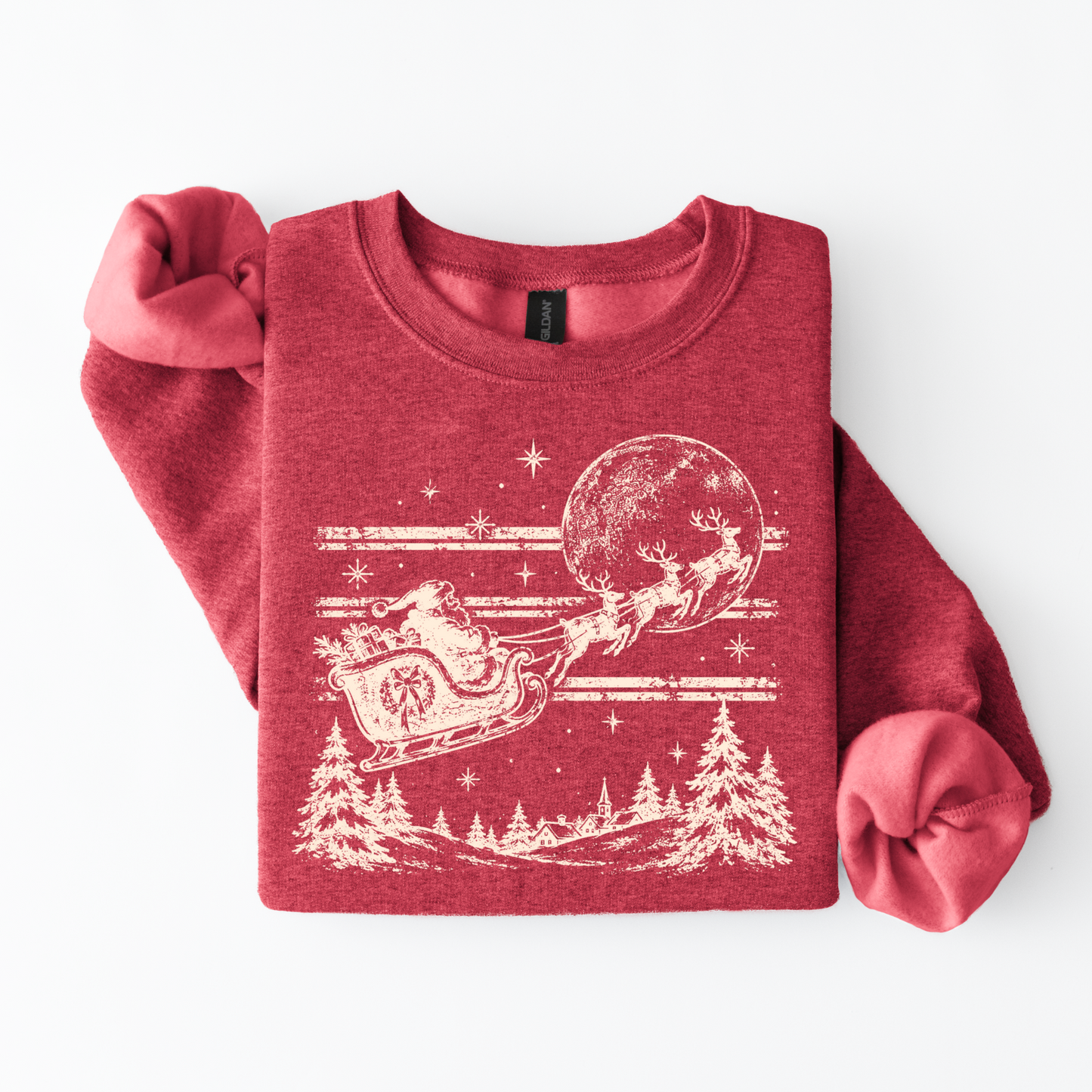 Santa Sleigh Christmas Graphic Crewneck in Red