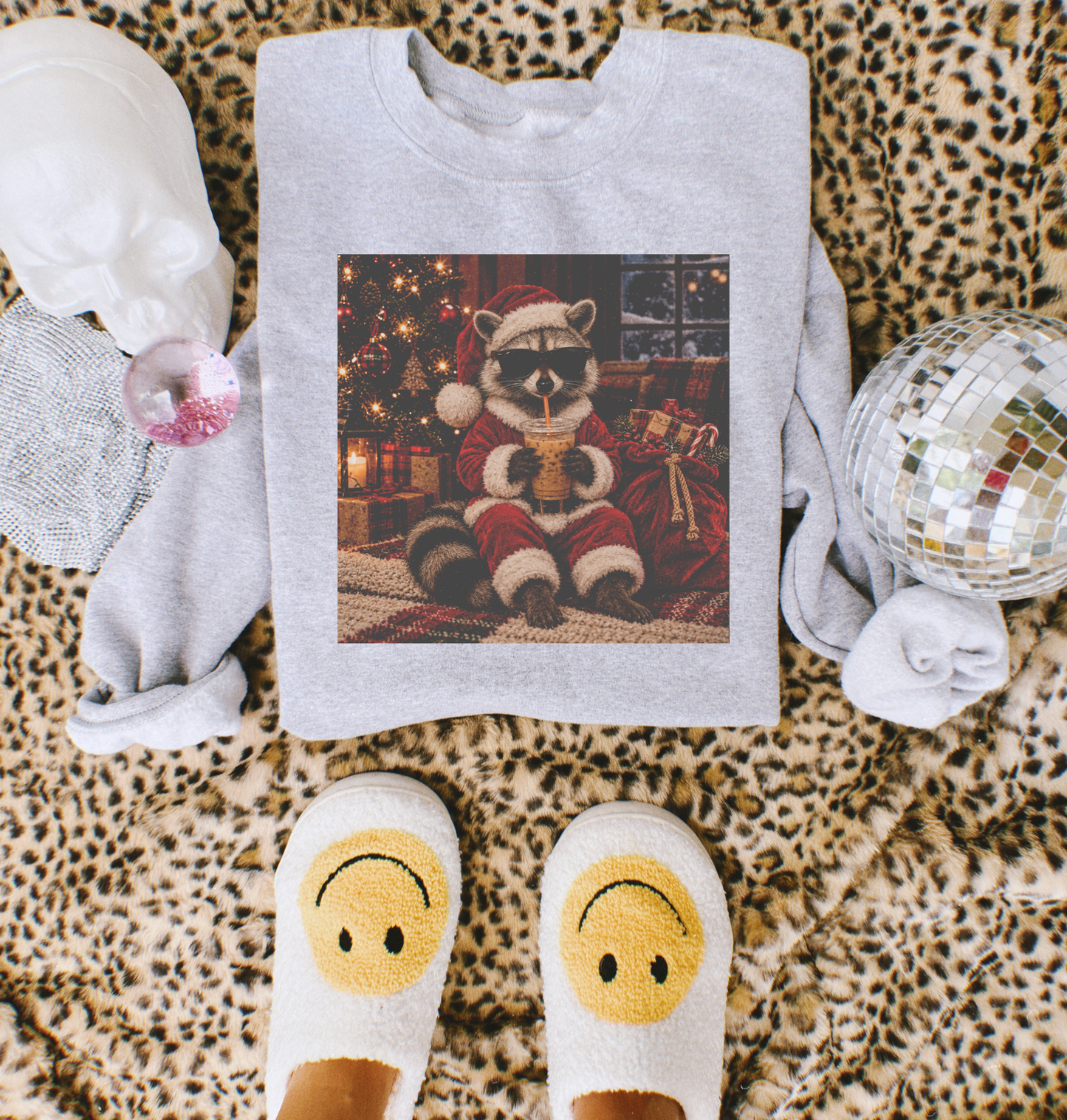 Santa Raccoon Coffee Graphic Crewneck