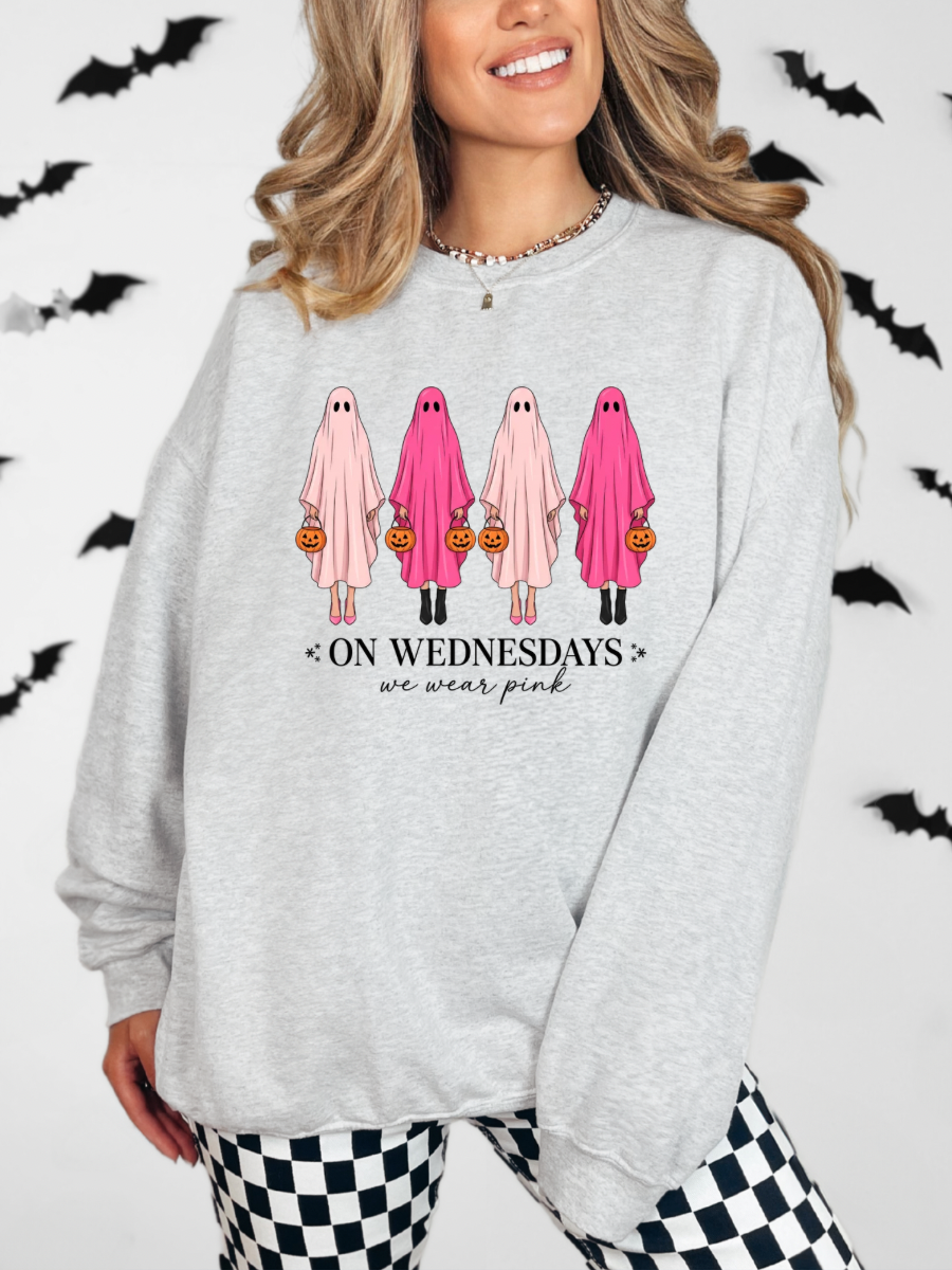 Ghostie on Wednesdays we wear pink graphic crew