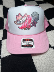 Pink Western faux patch trucker hat