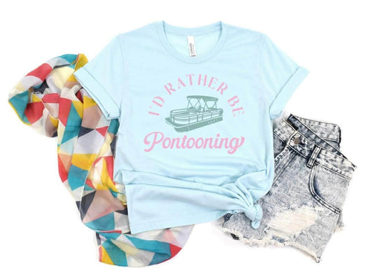 I’d Rather Be Pontooning Pink Lettering Graphic Tee
