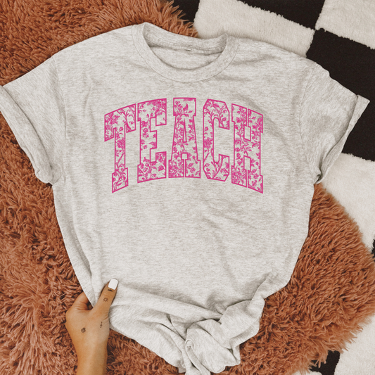 Pink Floral Varsity Teach Graphic Tee