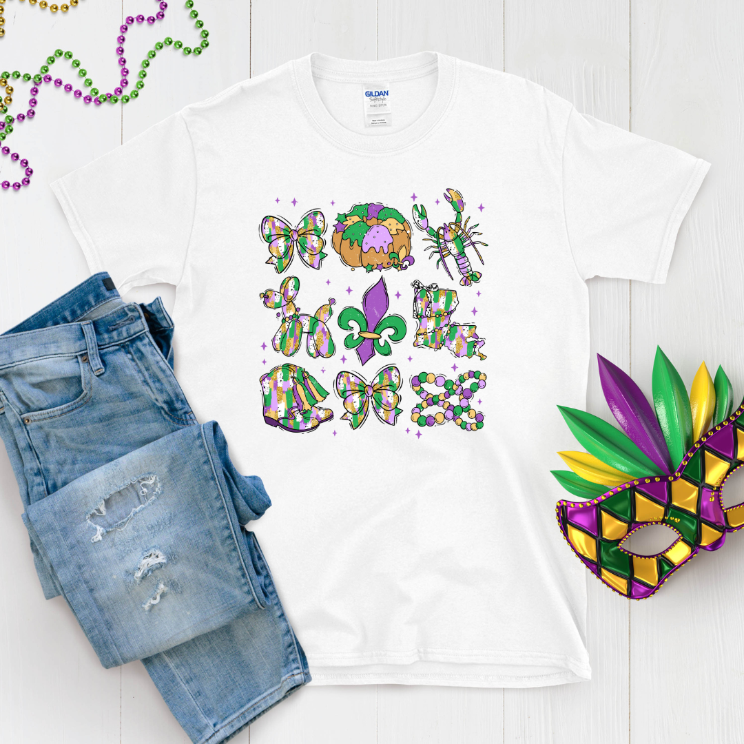 Mardi Gras Icons Grid Graphic Tee