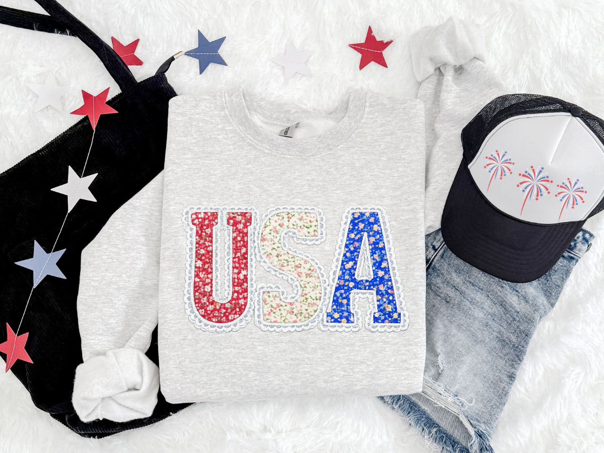 USA Floral Patch Graphic Sweatshirt