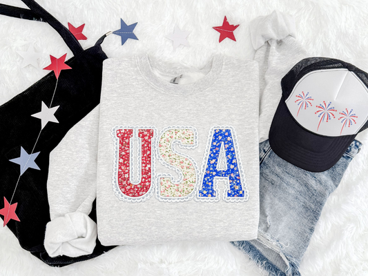 USA Floral Patch Graphic Sweatshirt