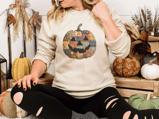Patchwork Pumpkin Graphic Sweatshirt