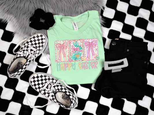 Patchwork Bunny Blocks “Happy Easter” Graphic Tee