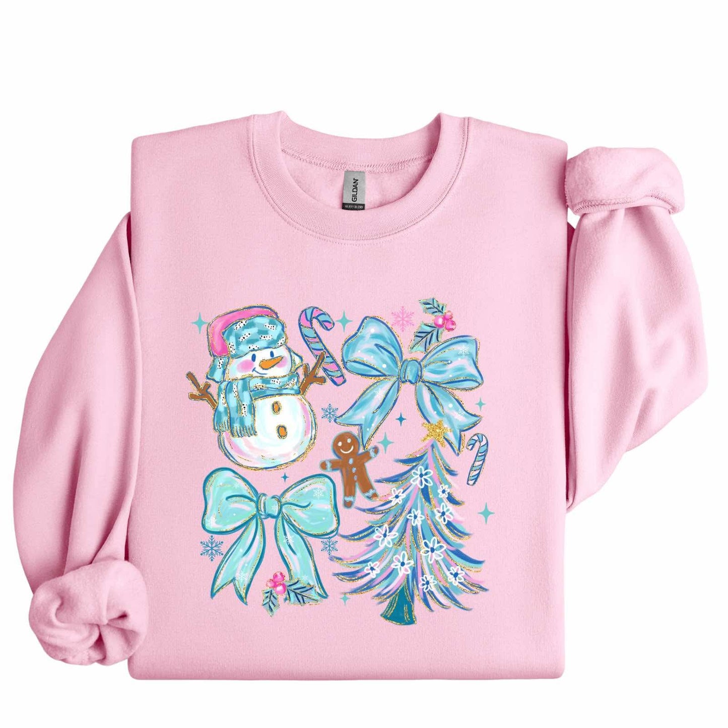 Whimsical Snowman & Bows Graphic Sweatshirt