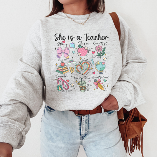 She Is a Teacher Graphic Sweatshirt