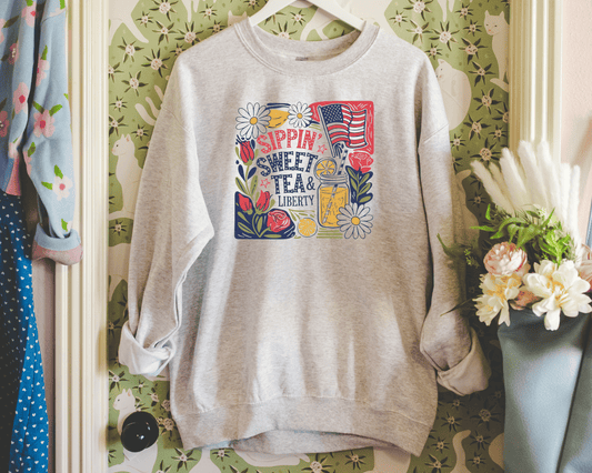 Sippin' Sweet Tea & Liberty  Graphic Crew
