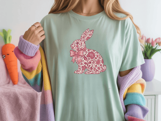 Floral Bow Bunny Silhouette Graphic Tee
