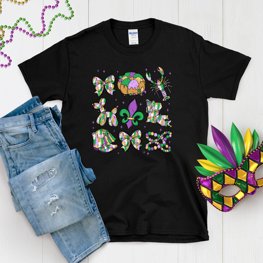 Mardi Gras Icons Grid Graphic Tee