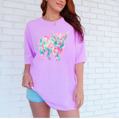 Western Watercolor Highland Cow Graphic Tee
