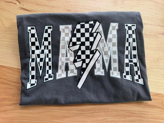 MAMA Checkered Lightning Monochrome Graphic Tee