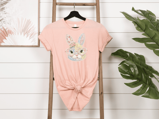 Patchwork Bunny with Heart Glasses Graphic Tee