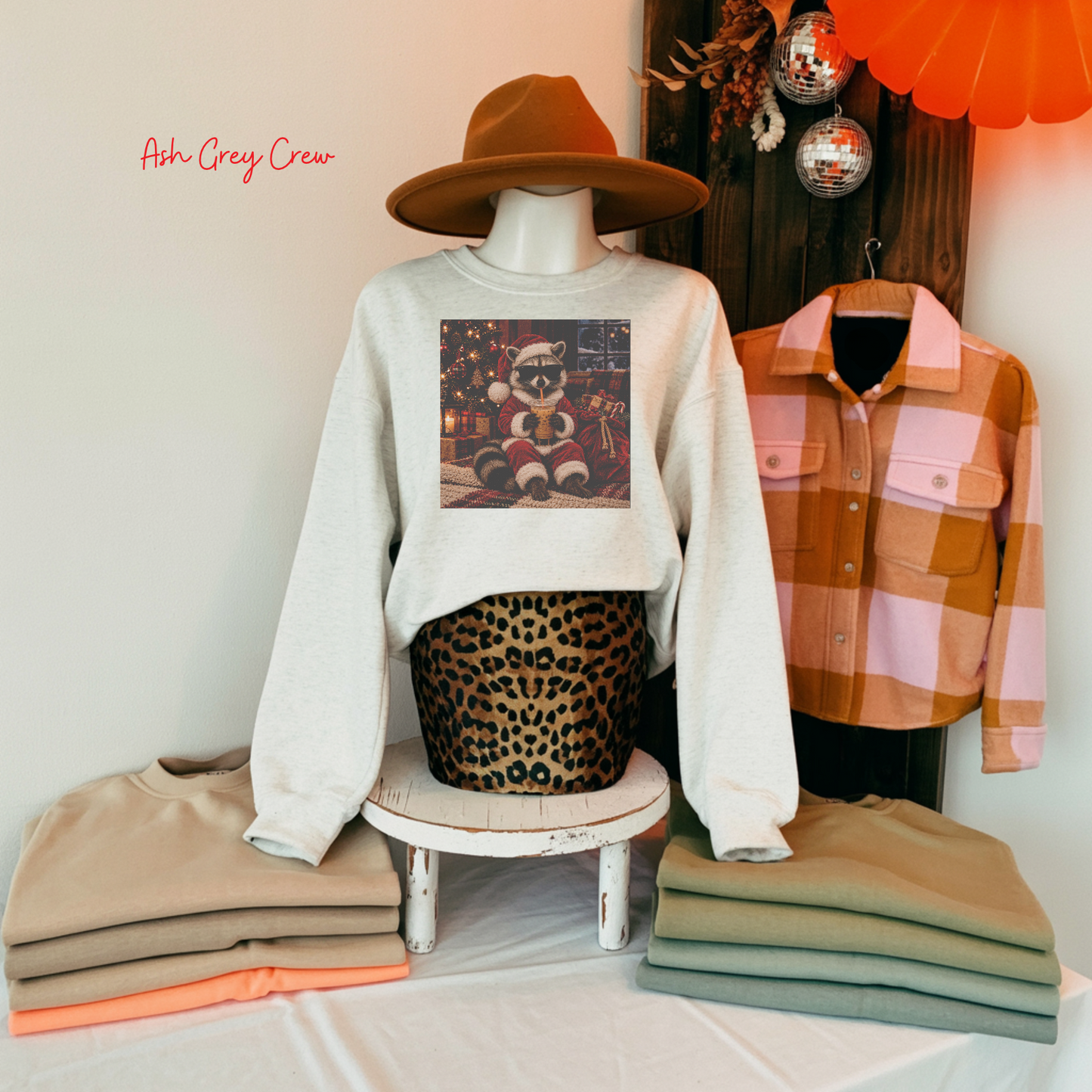 Santa Raccoon Coffee Graphic Crewneck