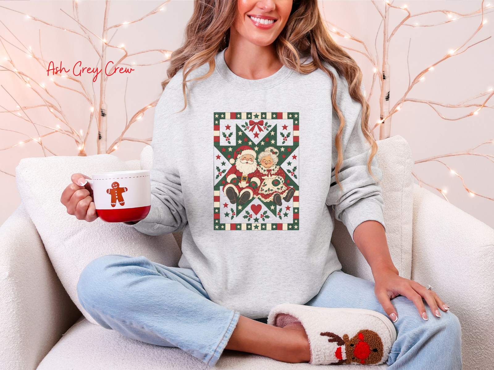 Ash Santa and Mrs. Claus quilt graphic crewneck