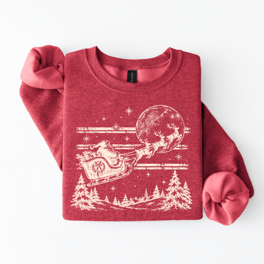 Santa Sleigh Christmas Graphic Crewneck in Red