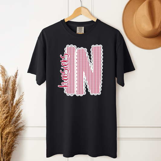 Indiana Striped IN Graphic Tee in Black