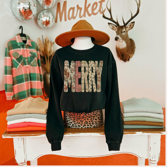 Merry Patchwork Christmas Graphic Sweatshirt