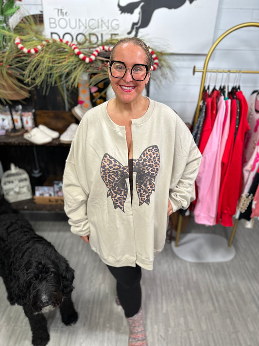 Leopard Bow Cardigan