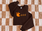 Chocolate brown pumpkin pie and turkeys graphic crewneck
