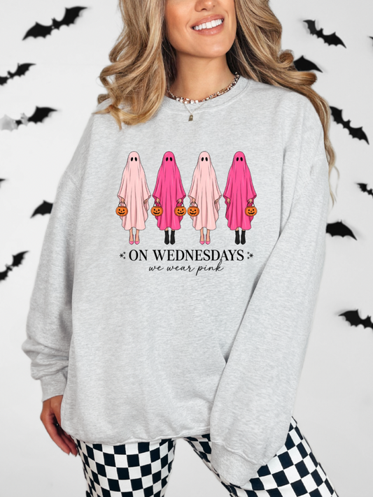 Ghostie on Wednesdays we wear pink graphic crew