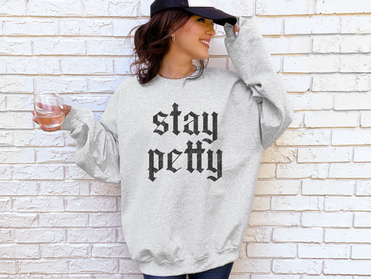 Stay Petty Graphic Crewneck in Ash