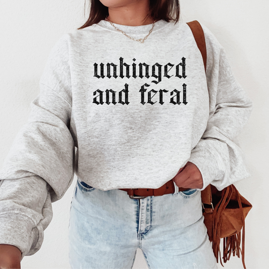 Unhinged and Feral Graphic Crewneck in Ash