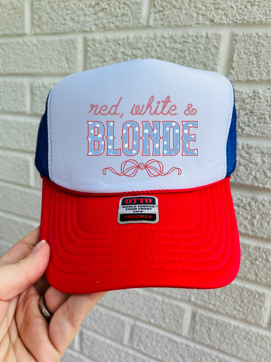 Red, White, and Blonde Trucker Hat