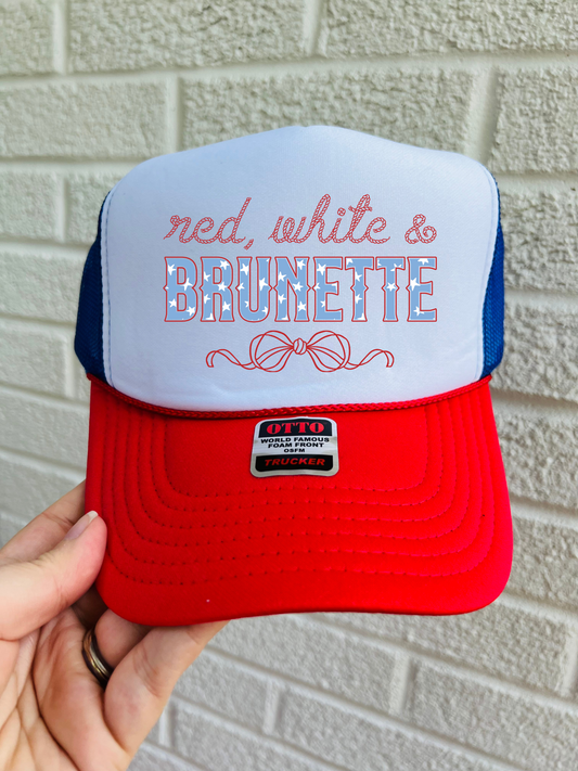 Red, White, and Brunette Trucker Hat