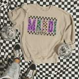 Mardi Gras Checkered Graphic Tee/Crew