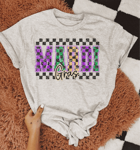 Mardi Gras Checkered Graphic Tee/Crew