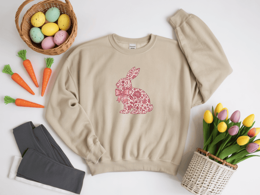 Floral Bow Bunny Silhouette Graphic Sweatshirt