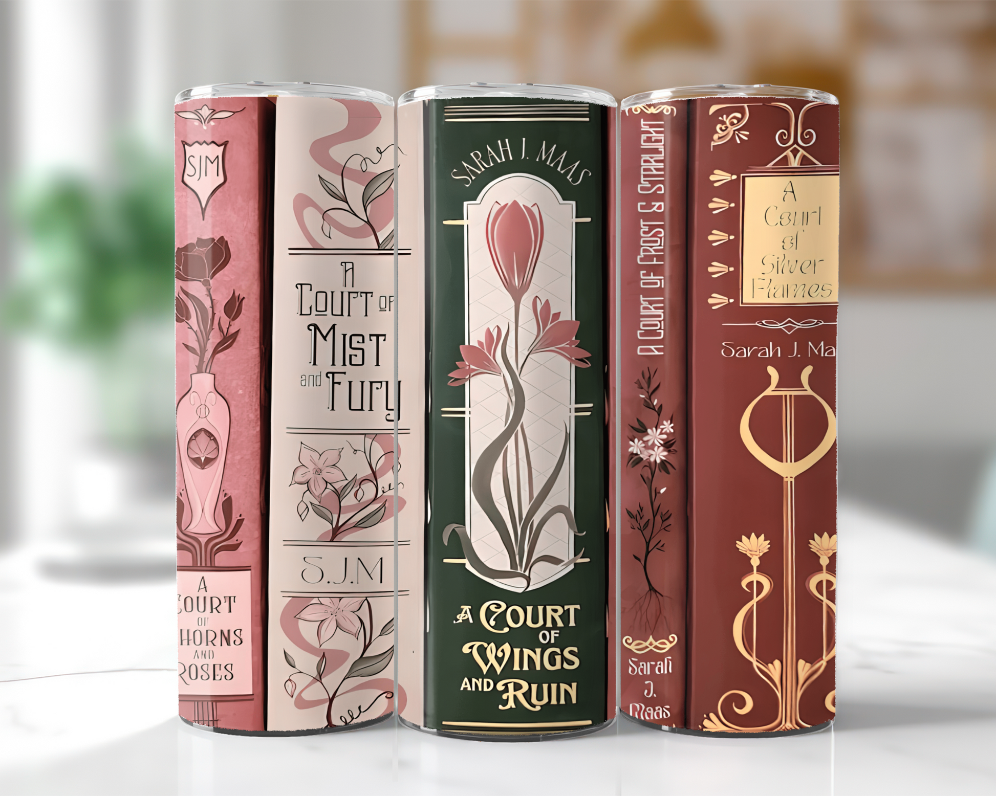 ACOTAR Floral Book Spines 20oz Tumbler wraparound design views