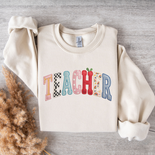 Teacher Patchwork Letter Graphic Sweatshirt