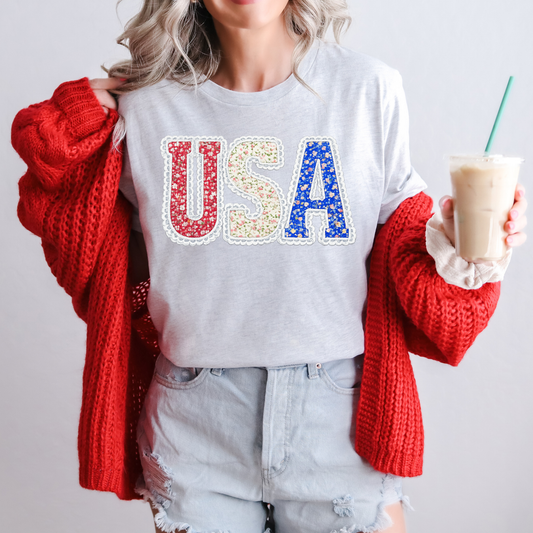 USA Floral Patch Graphic Tee