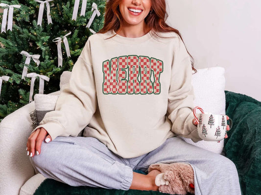 Merry Checkered Graphic Sweatshirt