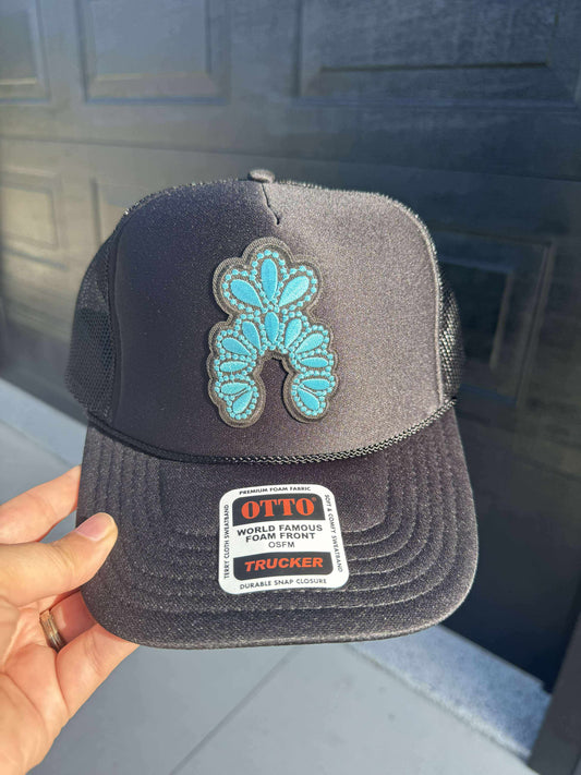 Turquoise Western Patch Trucker Hat