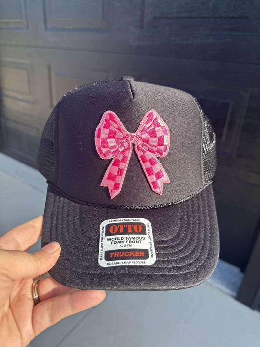 Checkered Bow Patch Trucker Hat