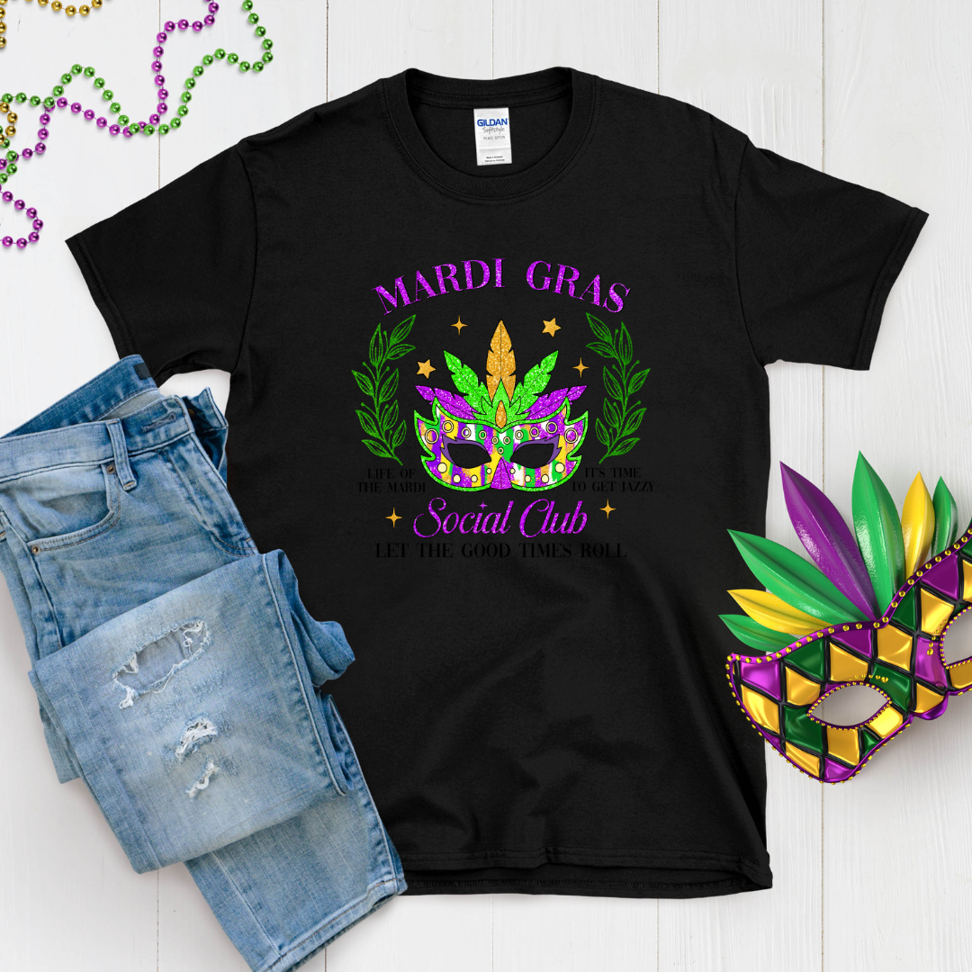 Mardi Gras Mask Social Club Graphic Tee
