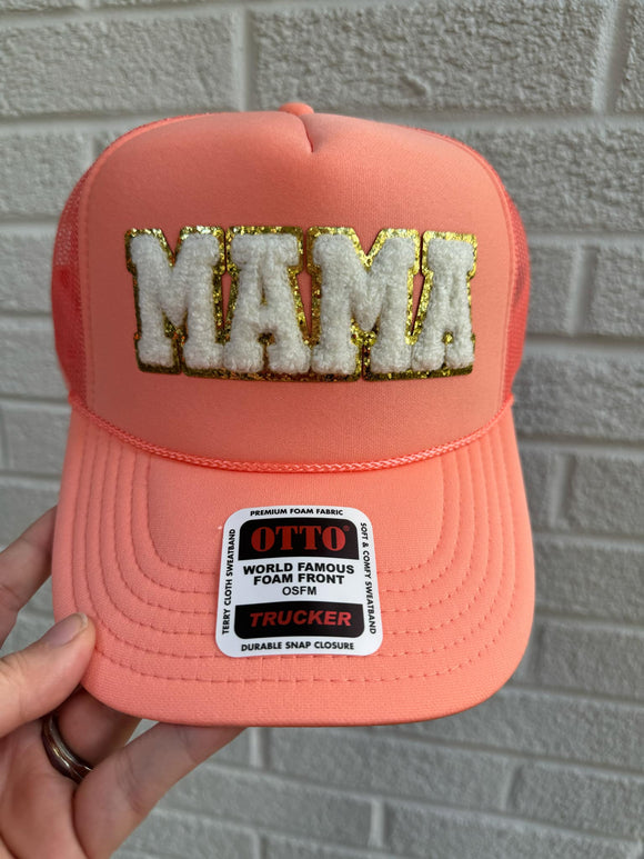 Mama White/Gold  Trucker Patch Hat