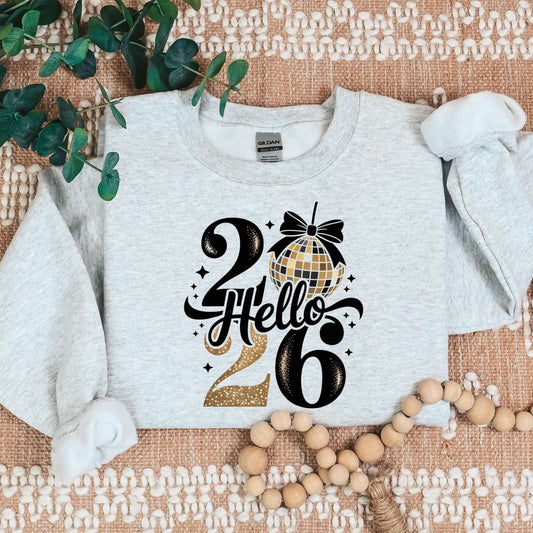 Hello 2026 Disco Ball Graphic Sweatshirt