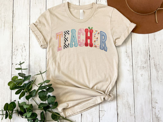Teacher Patchwork Letter Graphic Tee