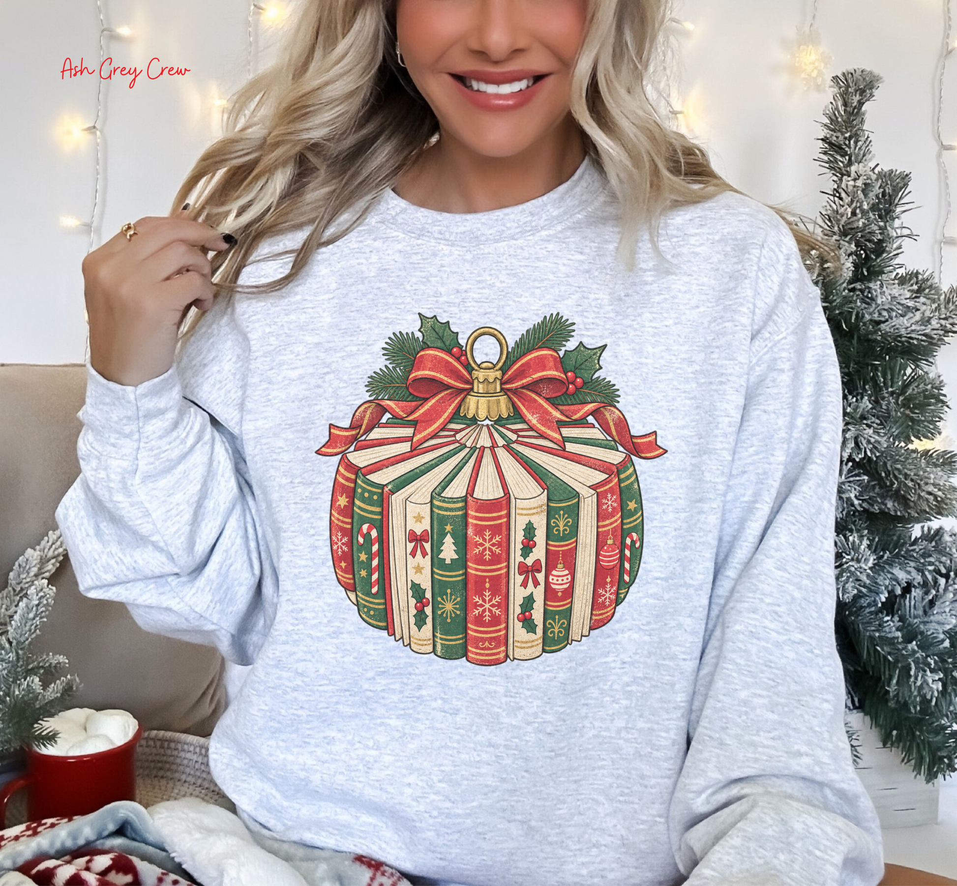 Christmas Book Ornament Gildan sublimation crewneck mockup